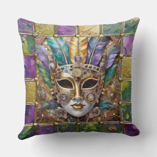 マルディグラ金ゴールド&セラミッカラフルクフェザーマスク クッション (裏面)
