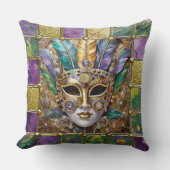 マルディグラ金ゴールド&セラミッカラフルクフェザーマスク クッション (正面)