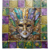 マルディグラ金ゴールド&セラミッカラフルクフェザーマスク シャワーカーテン (正面)