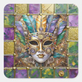 マルディグラ金ゴールド&セラミッカラフルクフェザーマスク スクエアシール (正面)