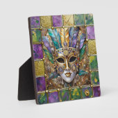 マルディグラ金ゴールド&セラミッカラフルクフェザーマスク フォトプラーク (正面)