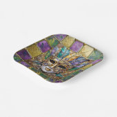 マルディグラ金ゴールド&セラミッカラフルクフェザーマスク ペーパープレート (傾斜あり)