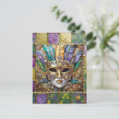 マルディグラ金ゴールド&セラミッカラフルクフェザーマスク ポストカード (スタンド正面)