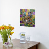 マルディグラ金ゴールド&セラミッカラフルクフェザーマスク 箔ポスター (レイダウン (キッチン))