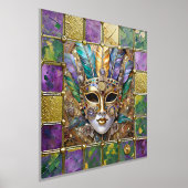 マルディグラ金ゴールド&セラミッカラフルクフェザーマスク 箔ポスター (レイダウン)