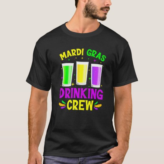 マルディグラ飲むクルーマスクビーズメンズウィメンズCos Tシャツ (正面)