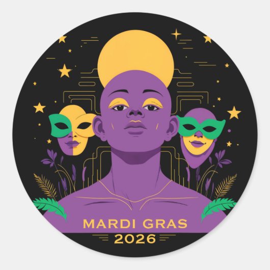 マルディグラ2026にぴったり ラウンドシール (正面)