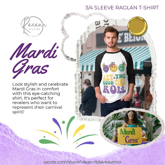 マルディグラ3/4スリーブラグランTシャツ Tシャツ