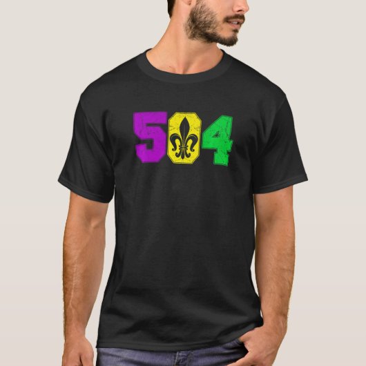 マルディグラ504ニューオーリンズパレードカーニバルパーティー Tシャツ (正面)