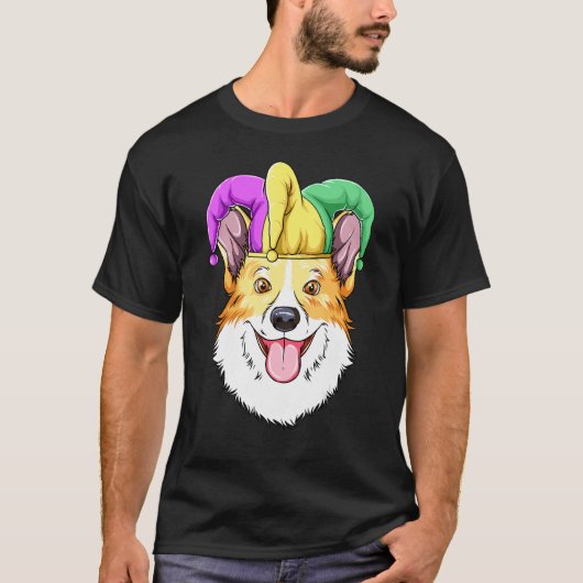 マルディグラ コーギー カーニバル ハット コーギー Tシャツ (正面)