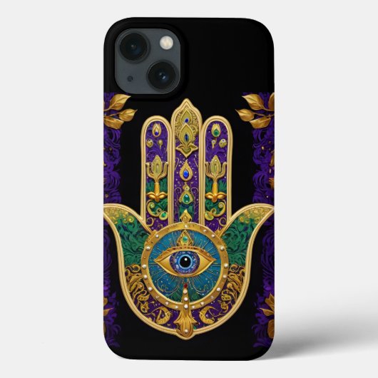 マルディグラ ゴールド パープル グリーン ハムサ アート Case-Mate iPhoneケース (裏面)