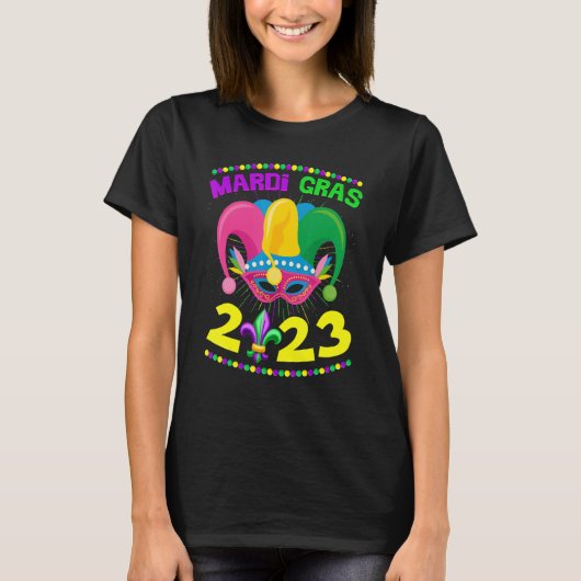 マルディグラ 2023 道化師の衣装 ニューオーリンズ カーニバル Tシャツ (正面)