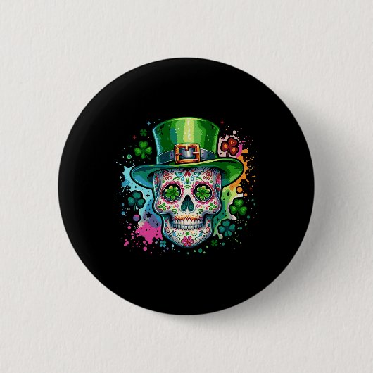 マルディグラSt patricks dayシャムロックシュガースカルカ 缶バッジ (正面)