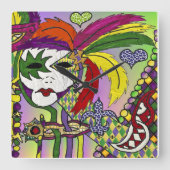 マルディサイケデリックグラスフェザーマスク スクエア壁時計 (正面)