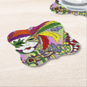 マルディサイケデリックグラスフェザーマスク ペーパーコースター (アングル)