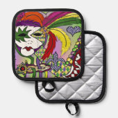 マルディサイケデリックグラスフェザーマスク 鍋敷き (正面/裏面)