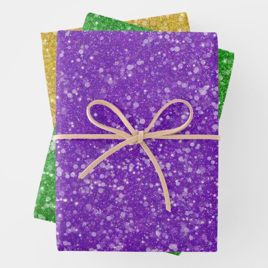マルディ無地のグラフェイクスグリッターパープルグリーン金ゴールド ラッピングペーパーシート (インサイチュ)