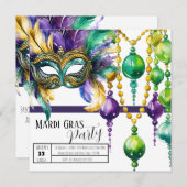 マルディ鮮やかグラスマスクとビーズパーティー 招待状 (正面/裏面)