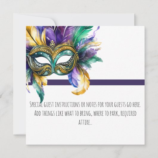 マルディ鮮やかグラスマスクとビーズパーティー 招待状 (裏面)