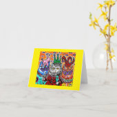 マルディ・グラスで猫と一緒に カード (黄色い花)