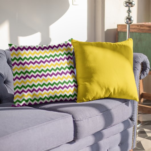 マルディ・グラ チェブロン柄 ゴールド クッション