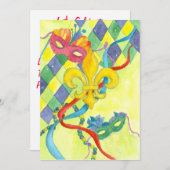 マルディ・グラ・パーティーの招待状 フルール・ド・リス 絵 招待状 (正面/裏面)