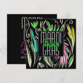 マルディ・グラ 手描きボタニカル ピンク ブラック スクエア 招待状 (正面/裏面)