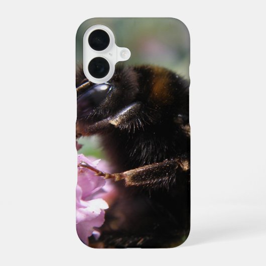 マルハナバチとピンクの花 iPhone 16ケース (裏面)
