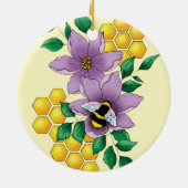 マルハナバチ ラベンダー 花 黄色 セラミックオーナメント (裏面)
