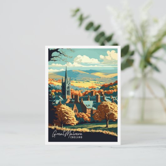 マルバ素晴らしーンイングランドヴィンテージ旅行イラストレーション ポストカード (スタンド正面)