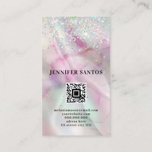 マルブリードホログラフィックグリッターリップQRコード美しい 名刺 (裏面)