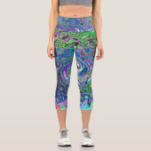 マルブリードライムグリーンとパープル抽象芸術レトロスワール カプリレギンス (正面)