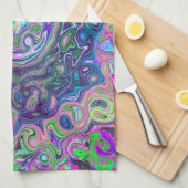 マルブリードライムグリーンとパープル抽象芸術レトロスワール キッチンタオル (四つ折り)