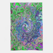 マルブリードライムグリーンとパープル抽象芸術レトロスワール キッチンタオル (縦)