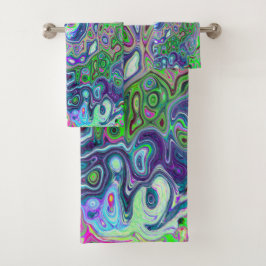 マルブリードライムグリーンとパープル抽象芸術レトロスワール バスタオルセット