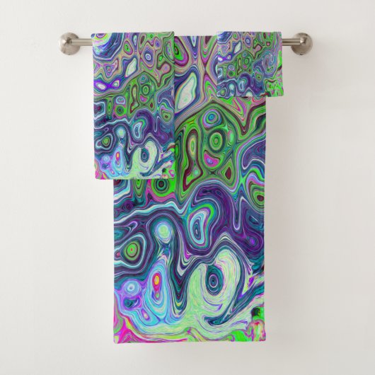 マルブリードライムグリーンとパープル抽象芸術レトロスワール バスタオルセット (インサイチュ)