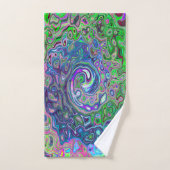 マルブリードライムグリーンとパープル抽象芸術レトロスワール バスタオルセット (ハンドタオル)