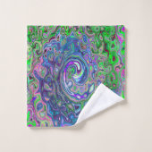 マルブリードライムグリーンとパープル抽象芸術レトロスワール バスタオルセット (ウォッシュタオル)