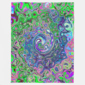 マルブリードライムグリーンとパープル抽象芸術レトロスワール フリースブランケット (正面)