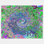 マルブリードライムグリーンとパープル抽象芸術レトロスワール フリースブランケット (正面(横))