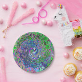 マルブリードライムグリーンとパープル抽象芸術レトロスワール ペーパープレート (パーティー)