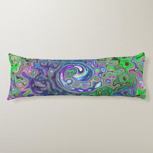 マルブリードライムグリーンとパープル抽象芸術レトロスワール ボディピロー (正面)