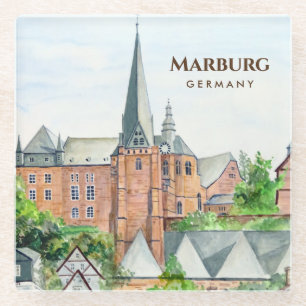 マルブルク旧市街ドイツの街並み絵画 ガラスコースター