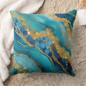 マルブレッドティール(緑がかった色)ブルー金ゴールドフェイク クッション (ブランケット)