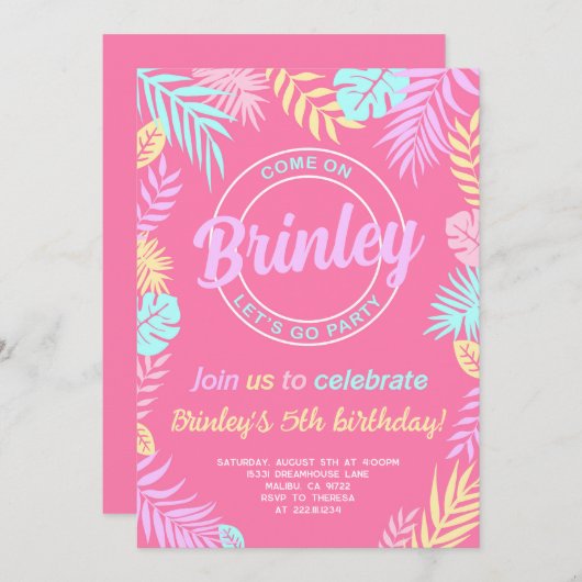 マルブ ピンク ドール バースデー パーティー 招待状 (正面/裏面)