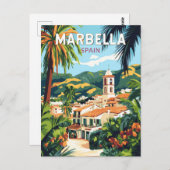 マルベラスペインイラストレーショントラベルアートヴィンテージ ポストカード (正面/裏面)
