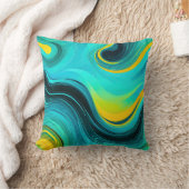 "マルベラ"青い黄色の渦巻き波 クッション (ブランケット)