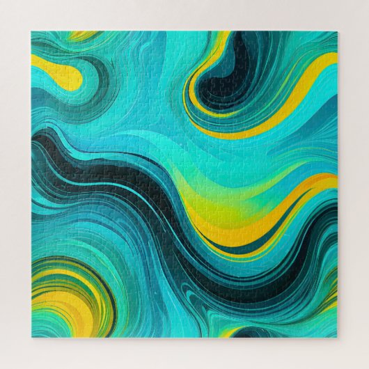 "マルベラ"青い黄色の渦巻き波 ジグソーパズル (縦)