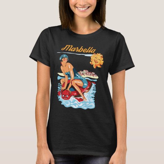 マルベーリャ スペイン海岸 レトロ旅行Tシャツ Tシャツ (正面)