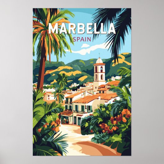 マルベーリャ スペイン イラスト 旅行 アート ヴィンテージ ポスター (正面)